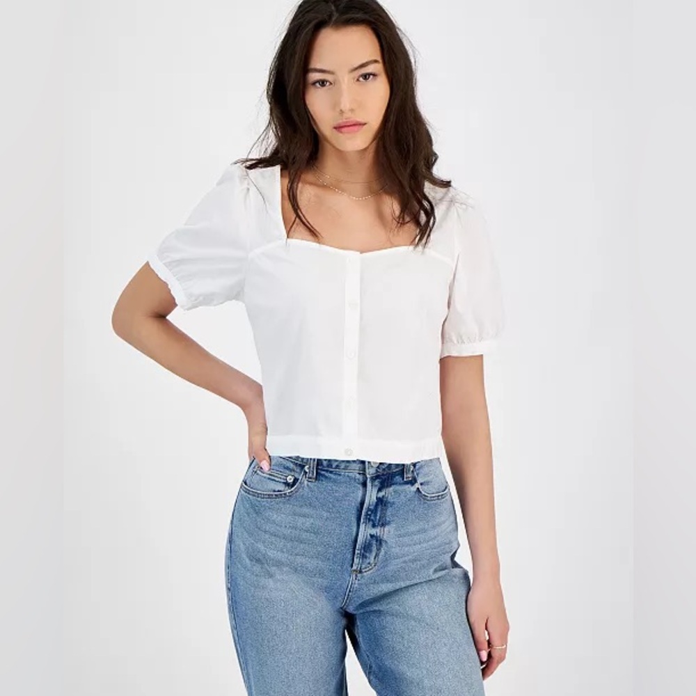 Levi’s Women's Simone Top Elegant White Blouse with Lace Trim and V-Neck NWT - Picture 2 of 15